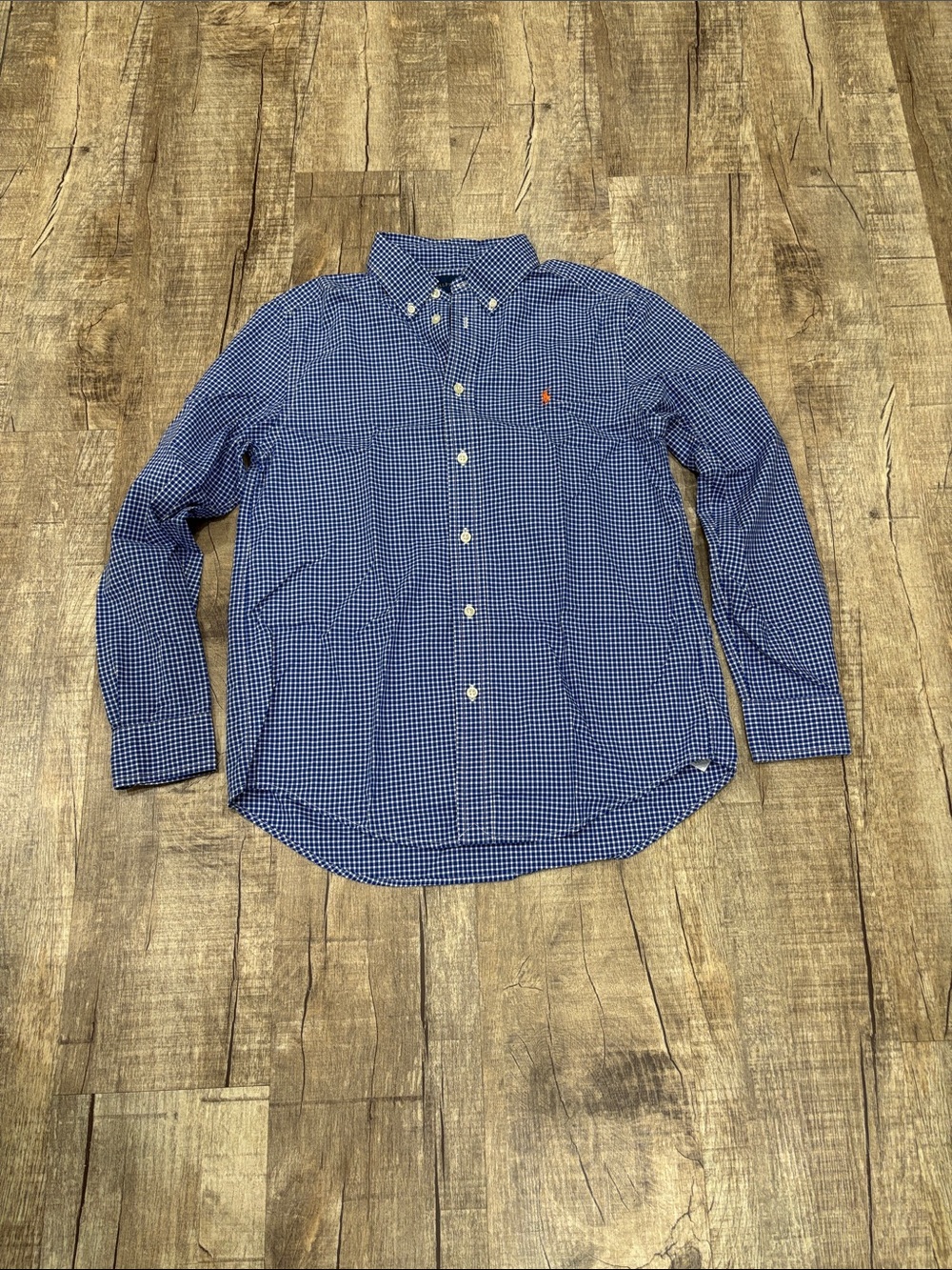 Polo by Ralph Lauren Blue Gingham Button-Down Shirt with Orange Pony